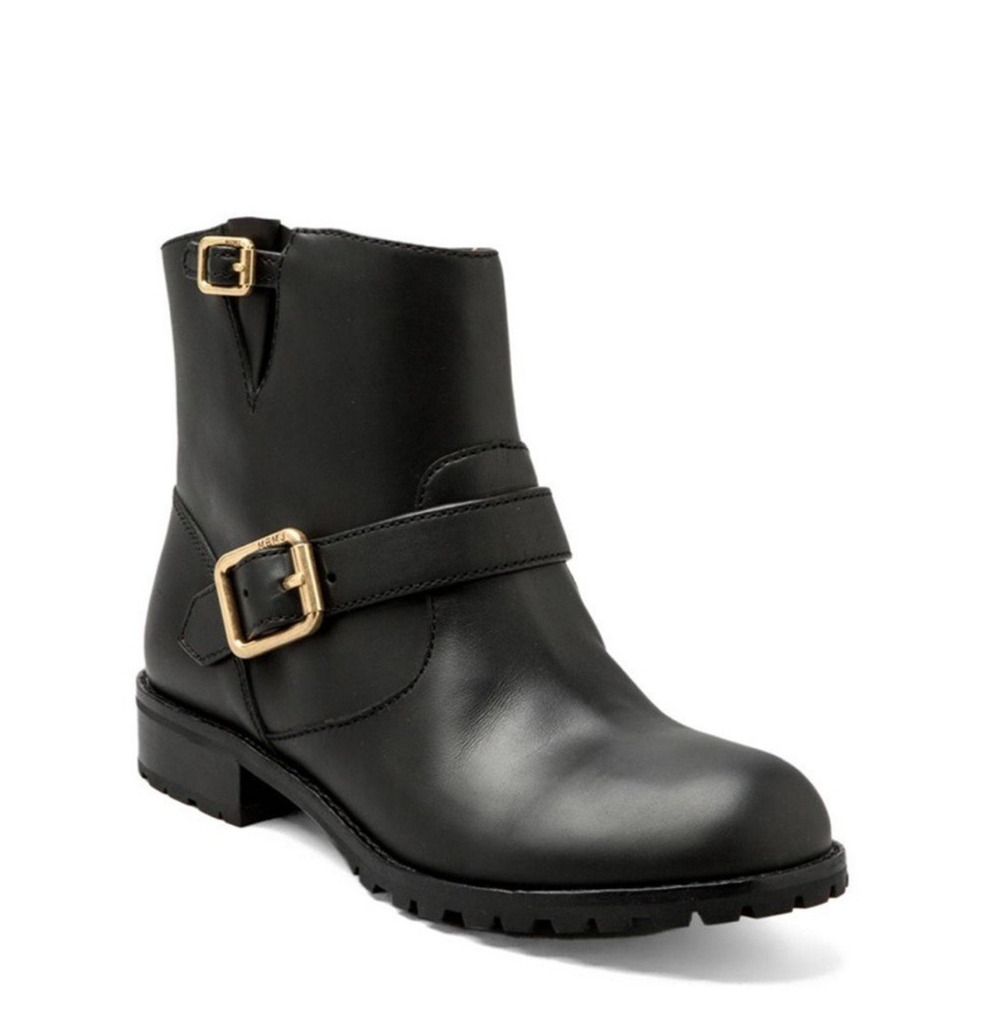 Marc by Marc Jacobs Moto Boot Leather Black Ankle Buckle Strap Brass Low 37.5